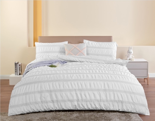 Seersucker Cotton Recycled Polyester Duvet Set Sustainable White Duvet Cover King