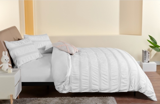 Seersucker Cotton Recycled Polyester Duvet Set Sustainable White Duvet Cover King