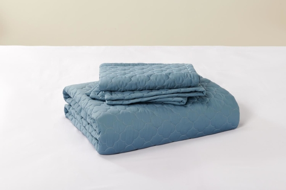 100% Cotton Blue Quilt Set Solid King Size Comforter Set Breathable