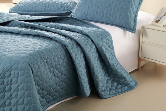 100% Cotton Blue Quilt Set Solid King Size Comforter Set Breathable