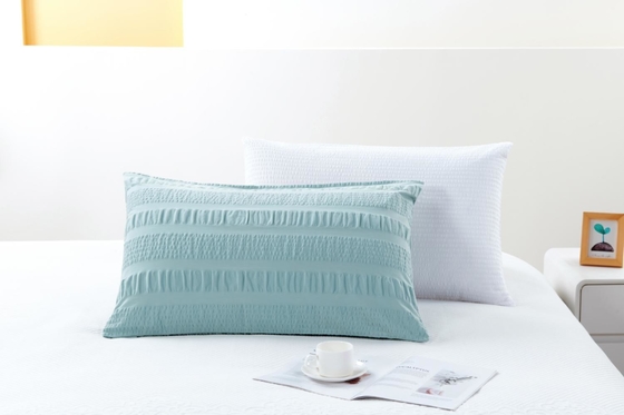 White Seersucker Pillow Cases Queen Size Sustainable Light Green Pillow Cases
