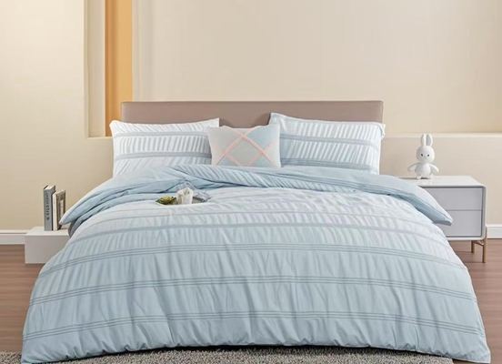 Seersucker Cotton Recycled Polyester Duvet Set Sustainable Light Blue Duvet Cover King