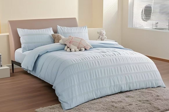 Seersucker Cotton Recycled Polyester Duvet Set Sustainable Light Blue Duvet Cover King