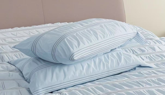 Seersucker Cotton Recycled Polyester Duvet Set Sustainable Light Blue Duvet Cover King