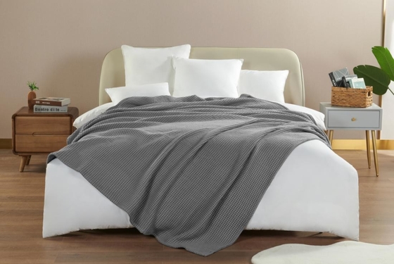 Skin Friendly 100% Cotton Waffle Blanket OEM Waffle Weave Twin Blanket